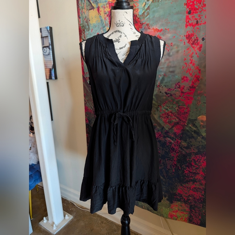 Black Lannah Tie Waist Silk Dress